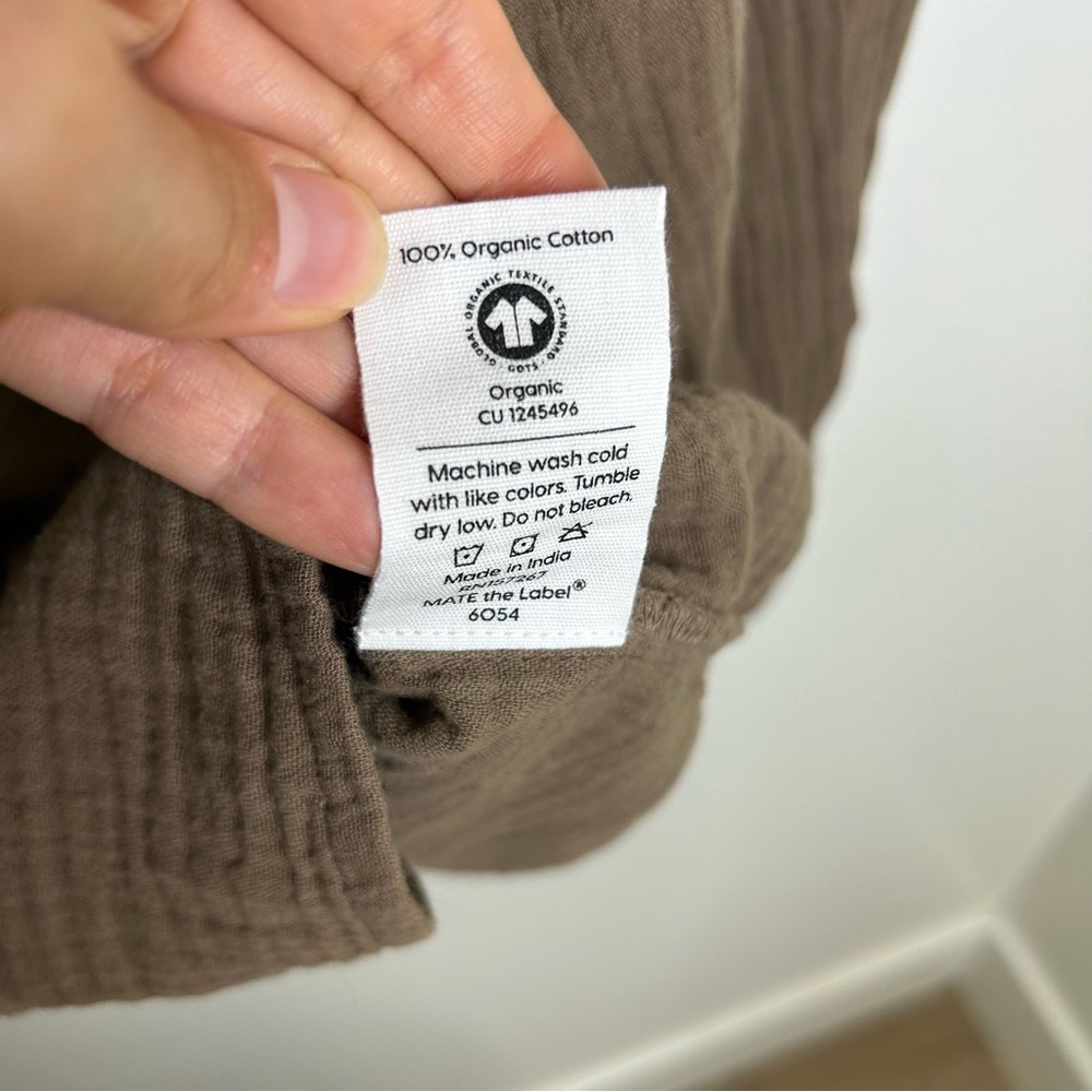 NWOT MATE The Label 100% Organic Cotton Gauze Button Down Shirt Brown Tan XL - Picture 15 of 15